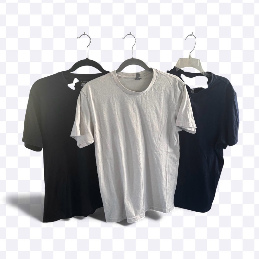 3 Medium T-Shirts Black Gold Toe, Off WhiteNext Level, and Navy Croft & Barrow